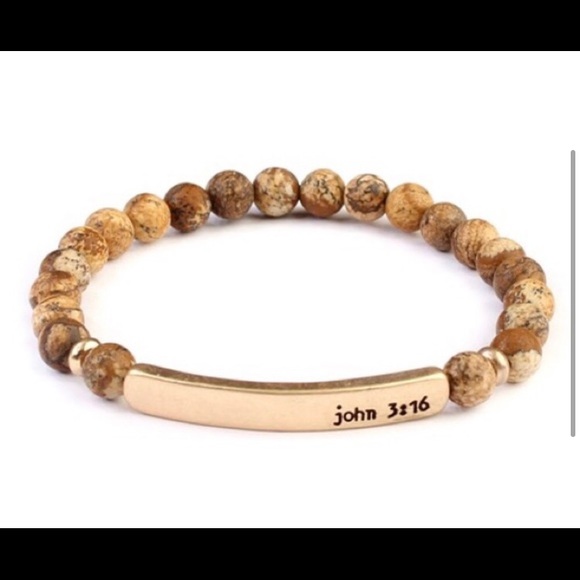LAST ONE: John 3:16 6mm natural stone bead stretch faith bracelet - Picture 2 of 2